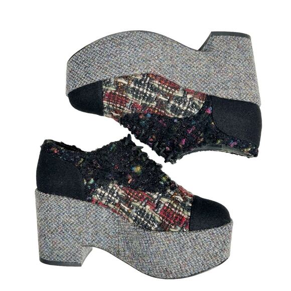 CHANEL Multicolor Tweed Cap Toe Oxford Platforms Size EU 37 - Picture 9 of 10